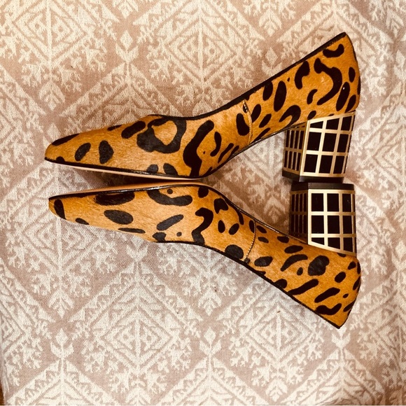 BRIAN ATWOOD Sz 6 Animal Print Pointy Toe Pony Hair Cage Chunky Heel Pumps Shoes - Picture 5 of 10